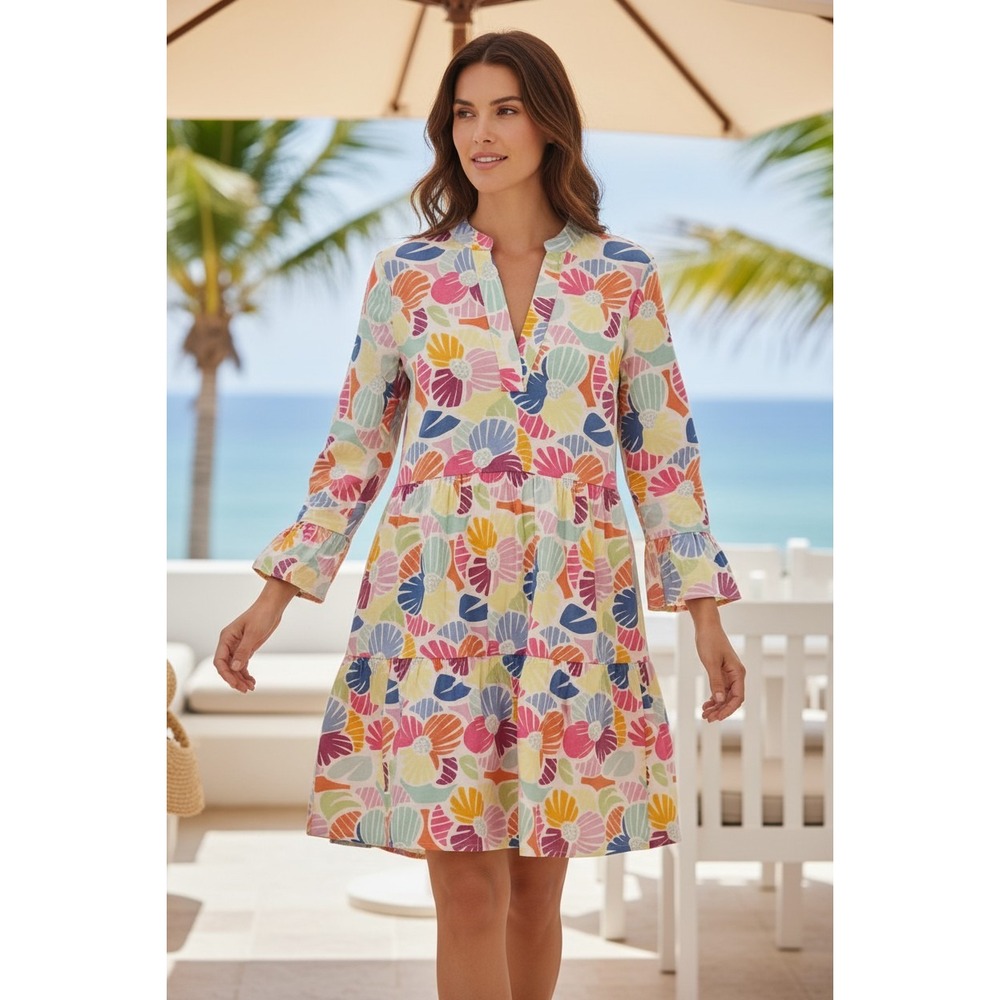 Michelle McDowell Floral Print Tiered Tunic Dress Womens Size S Colorful